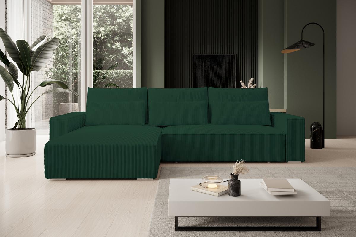 ECKSOFA Alice mit Bettkasten und Schlaffunktion, Cordstoff in L-Form - Grün, Textil (289/184cm)