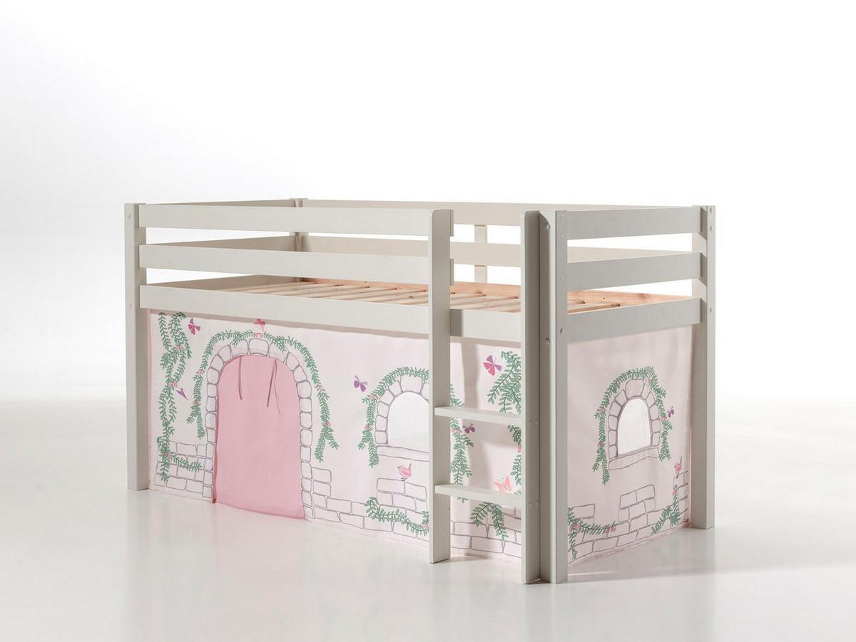 KINDERBETT Karolina 210x114x106 Massivholz Weiß Textilset Burg 1 - Hellgrau/Weiß, Holz (90/200cm) - 58aufmkessel