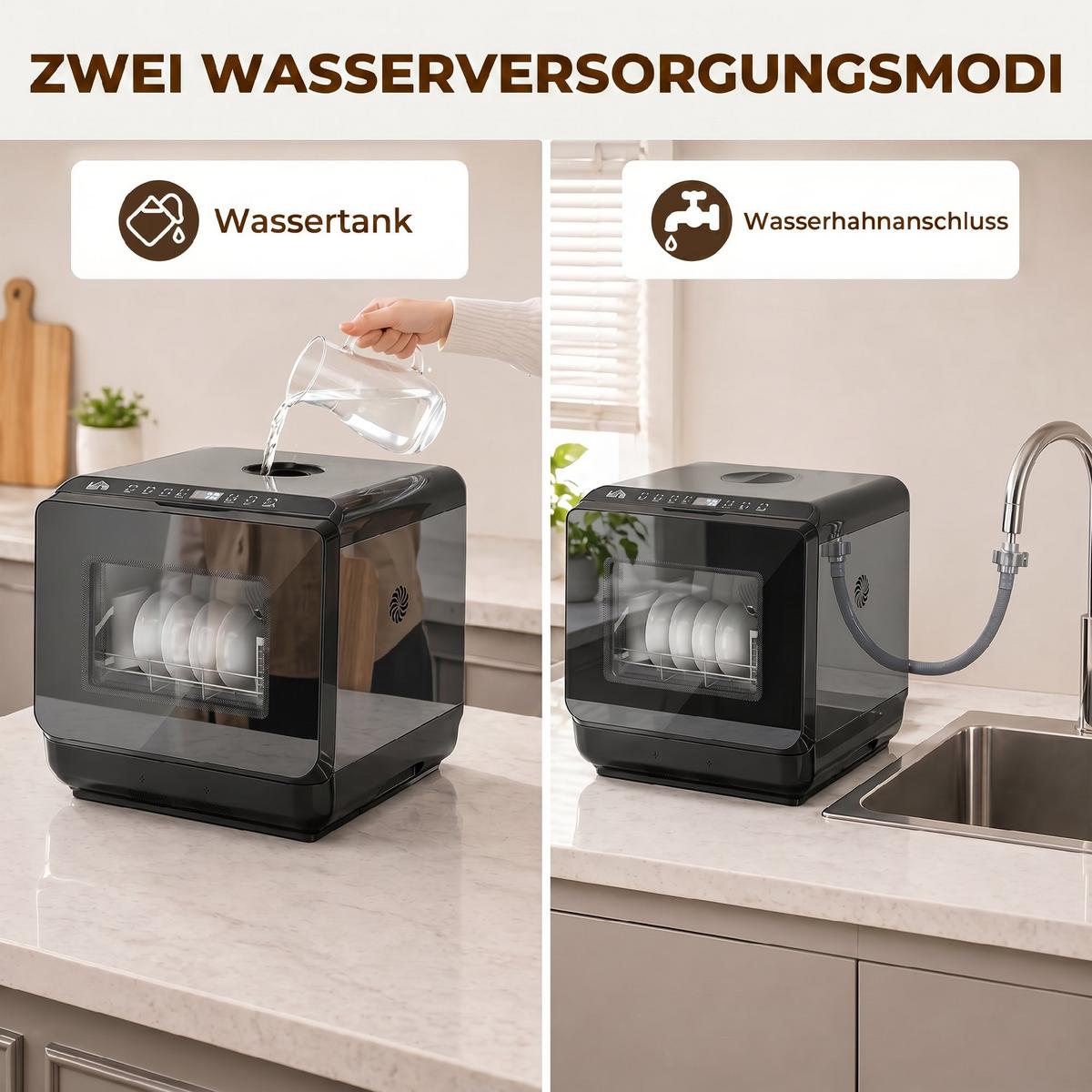 TISCHGESCHIRRSPÜLER Kunststoff Hartglas Schwarz - Schwarz, Kunststoff (44/45.8/45cm) - HOMCOM