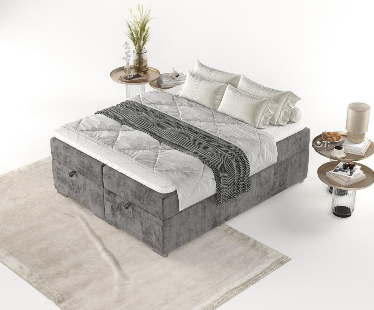 BOXBETT Reto 180/200 cm Stahl im Lotta Stoff - Chromfarben/Graphitfarben, Holz/Holzwerkstoff (180/200cm) - AltaBeds
