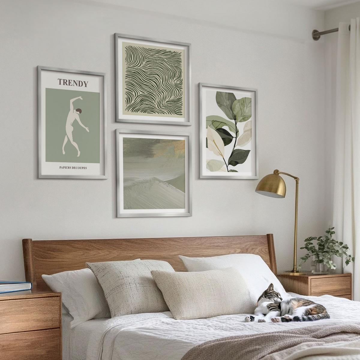 BILDER SET 4er Set - 50x50 cm & 40x60 cm Silberner Rahmen - Abstrakte Pflanzenmuster - Silberfarben, Kunststoff (50/50cm) - TULUP