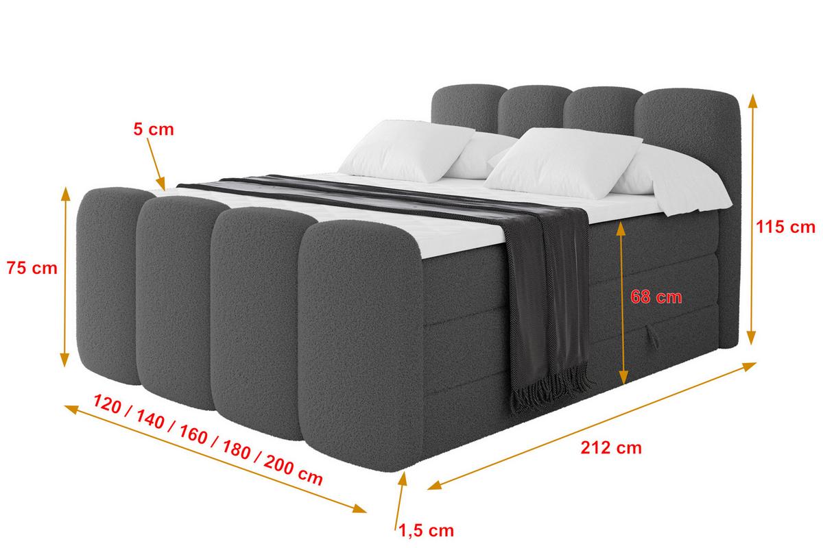 BOXSPRINGBETT mit Matratze H3/H4 - NINA-Z KING - 200x200 cm Grau - Titanfarben, Holzwerkstoff (200/200cm) - ALTDECOR