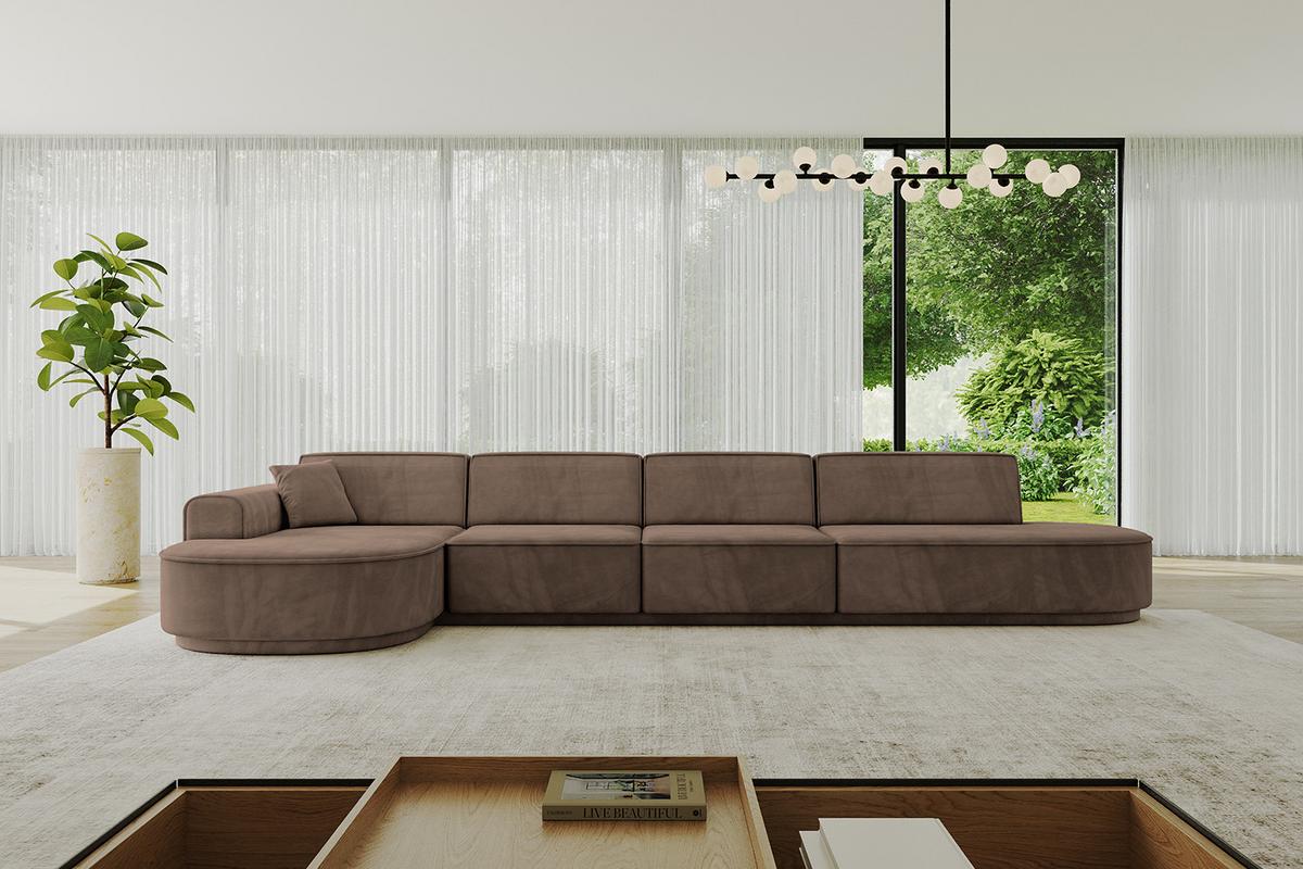 ECKSOFA Ottomane Links MARI-L3-v3 - 413x171x83 cm Braun Velours - Schwarz/Braun, Holzwerkstoff/Kunststoff (413/171cm) - ALTDECOR
