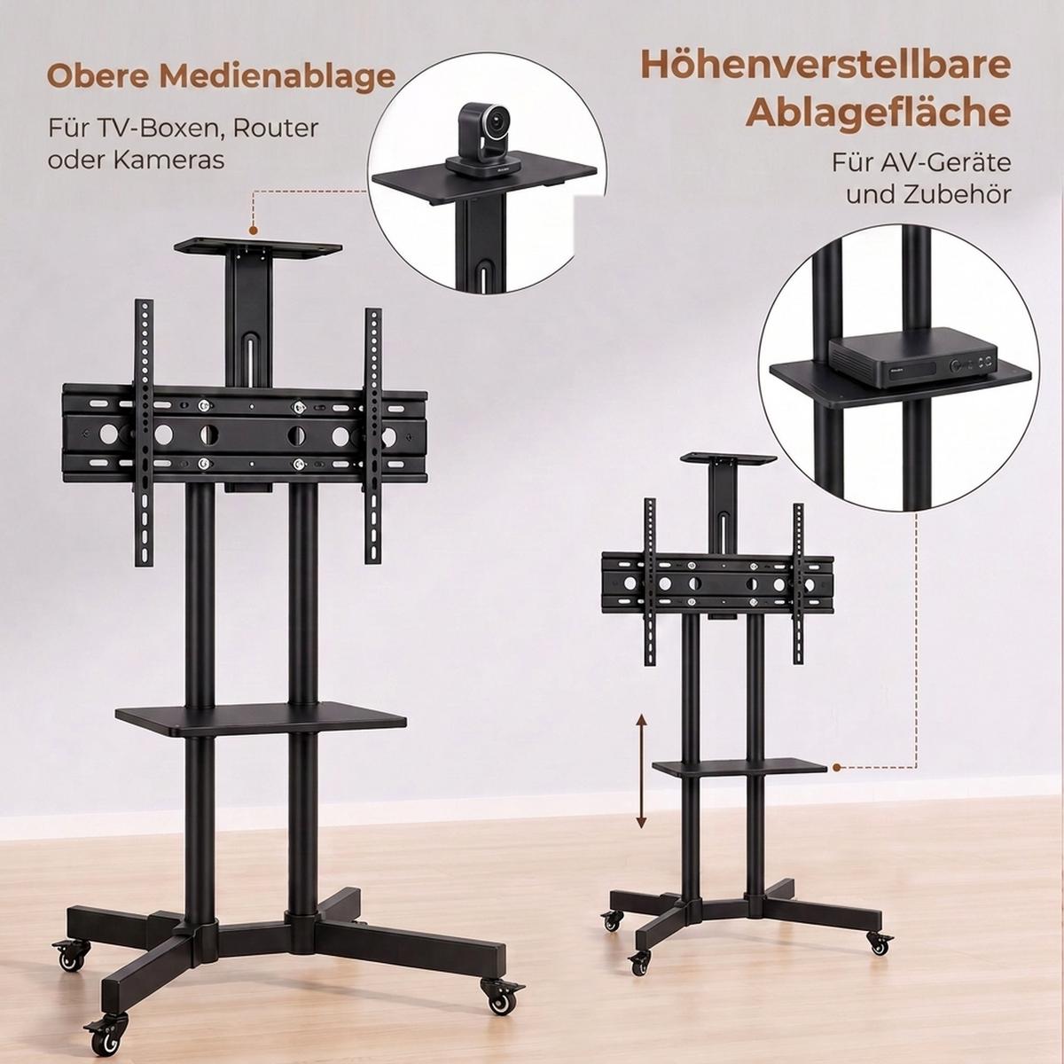 MOBILER-TV-STÄNDER Metall Schwarz - Schwarz, Metall (56/187.5/76cm) - HOMCOM