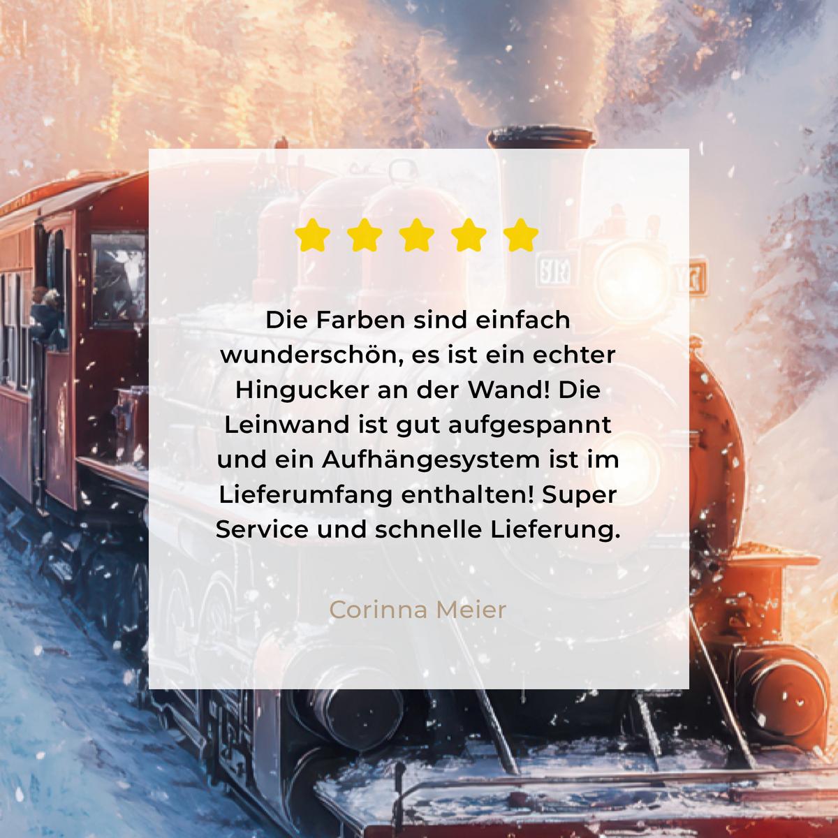 LEINWANDBILD Weihnachtszug - Schnee - Winter - Weihnachten Deko XXL 80x120 cm - Dunkelrot, Textil (80/120cm) - MuchoWow