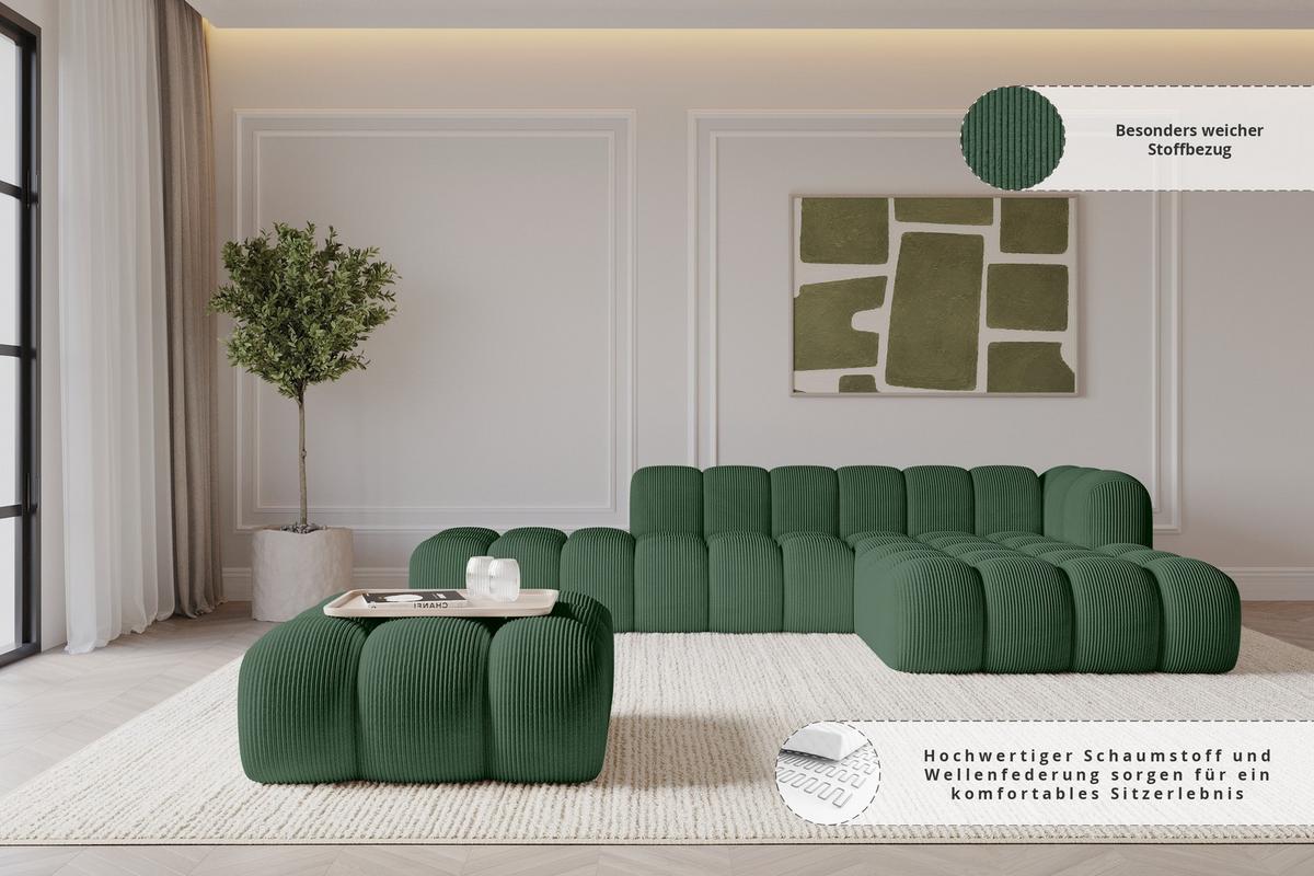 POUF OLEA-PUF 91x87x44 cm Grün Cord Modular Sitzhocker - Waldgrün/Schwarz, Holzwerkstoff/Kunststoff (91/44/87cm) - ALTDECOR