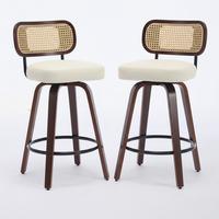 BARHOCKER SET 2 STK. 90 cm Walnuss & Beige Drehbare Rattan Barstühle mit Polstersitz - Beige, Leder (56/90/43cm) - Urban Meuble