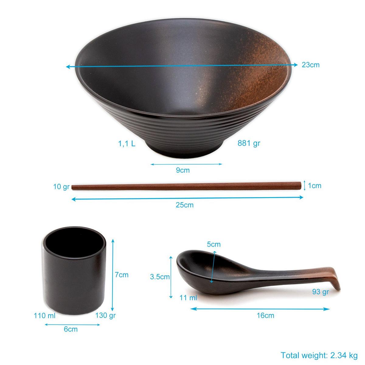 RAMEN SCHÜSSEL SET für 2 Personen aus Keramik - Schwarz, Keramik - Intirilife