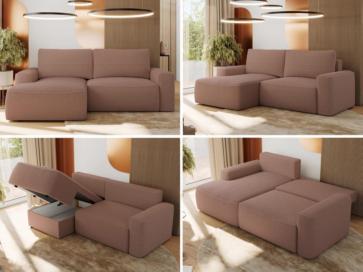 ECKSOFA BELLUNO L Rosa Boucle - Links - Schwarz/Rosa, Textil (144/233cm) - MKS
