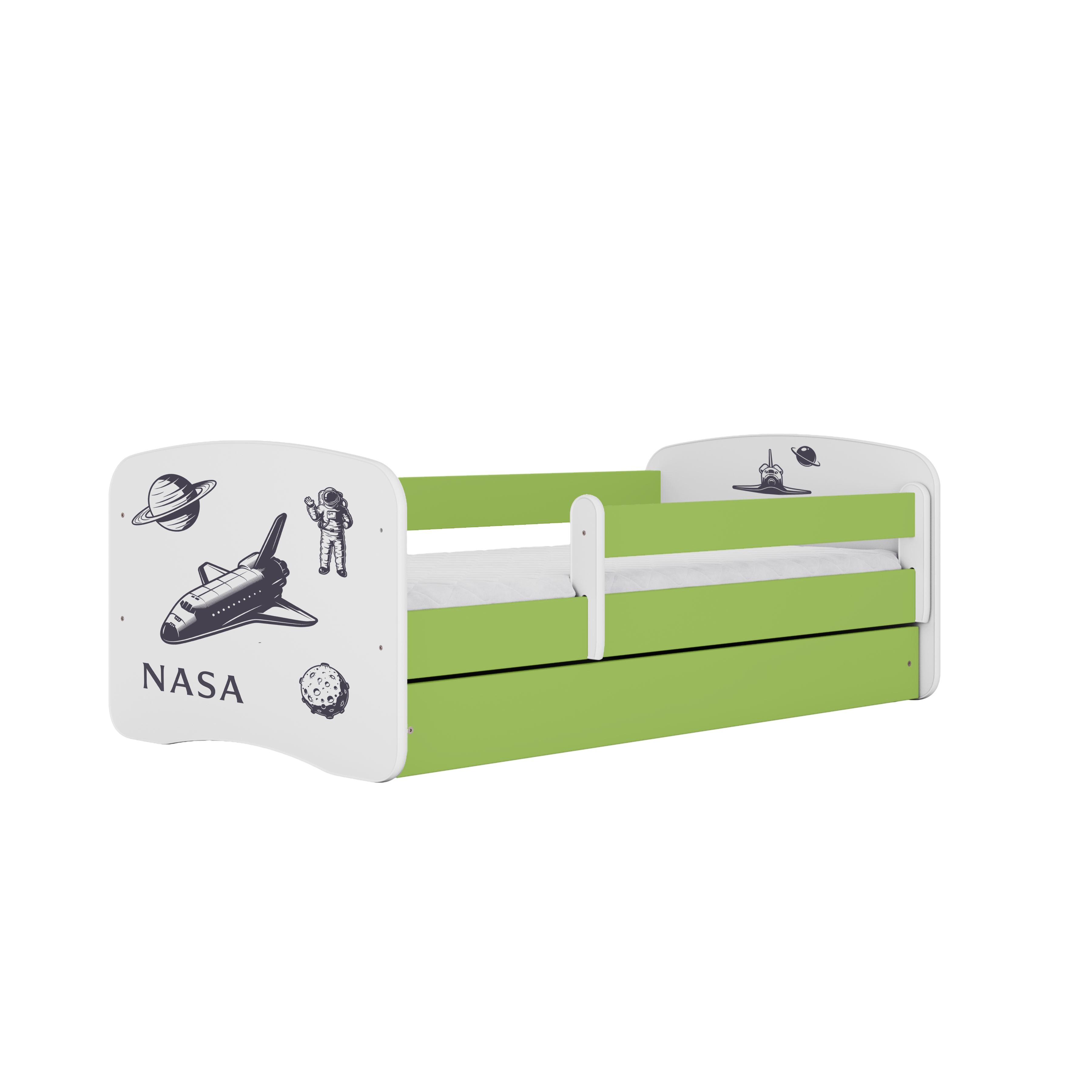 KINDERBETT NASA mit Schublade und Matratze 140/70 - Grün, Holzwerkstoff (70/140cm) - RAUMHIRSCH FURNITURE