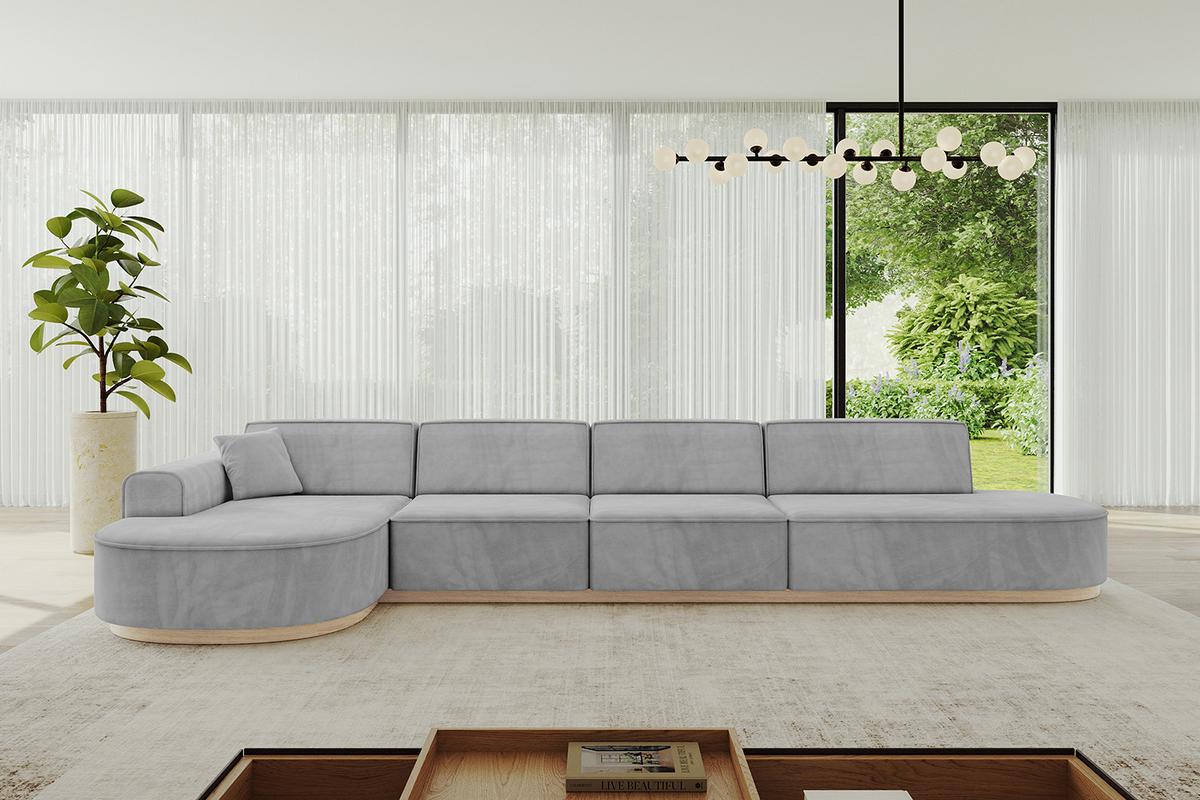 ECKSOFA Ottomane Links MARI-L3-v1 - 413x171x83 cm Grau Velours - Grau, Holzwerkstoff/Textil (413/171cm) - ALTDECOR
