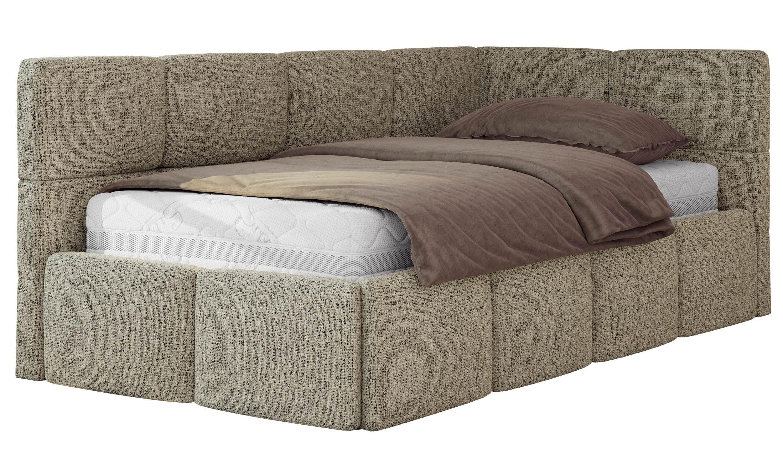 JUGENDBETT ARVO 90/200 - Dunkelbeige Strukture - Foam-Matratze - Rechts Seite - Bronzefarben, Textil (90/200cm) - MKS