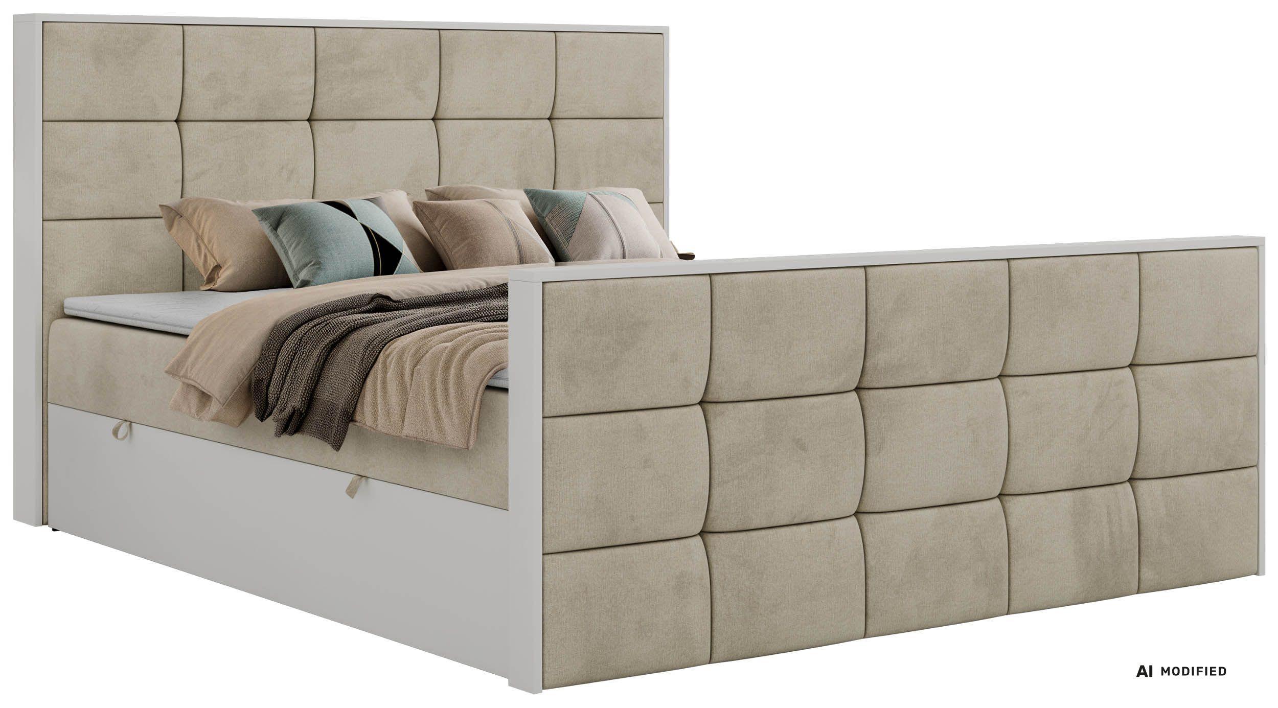 BOXBETT ALVIT DUO 180/200 - Beige Velvet - Topper Visco - H4 - Beige/Schwarz, Kunststoff/Textil (180/200cm) - MKS