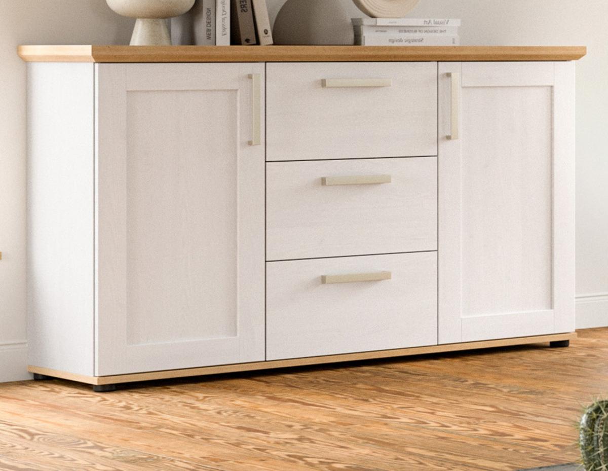 SIDEBOARD weiß Lärche, Eiche Artisan 129 cm, Kommode im Landhaus-Stil - Silberfarben/Schwarz, Holzwerkstoff/Kunststoff (129/80/40cm) - Inn.Furn