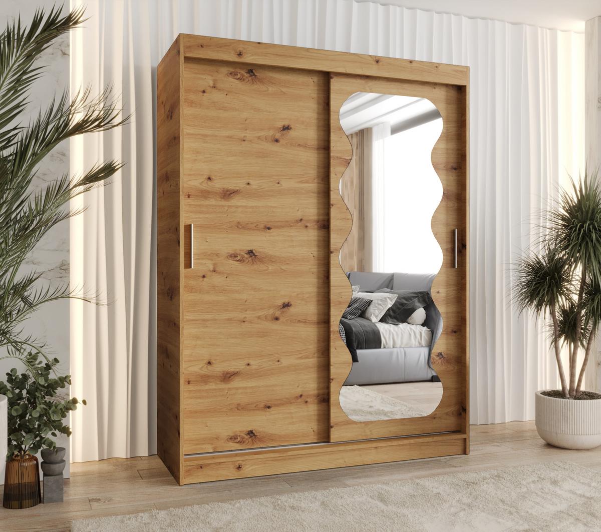 SCHIEBETÜRENSCHRANK mit Spiegel SPOTI 200/150/62 2-türig - Silberfarben/Eiche Artisan, Holz (150/200/62cm) - MÖBEL KRYSPOL