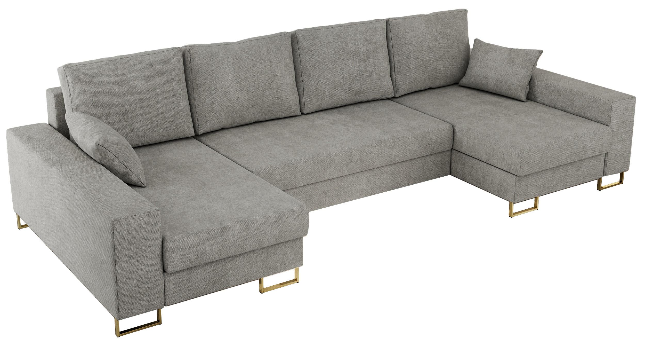 WOHNLANDSCHAFT DORIAN U Struktur Hellgrau - Goldfarben/Hellgrau, Textil/Metall (312/85/138cm) - MKS