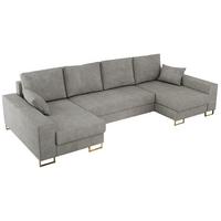 WOHNLANDSCHAFT DORIAN U Struktur Hellgrau - Goldfarben/Hellgrau, Textil/Metall (312/85/138cm) - MKS