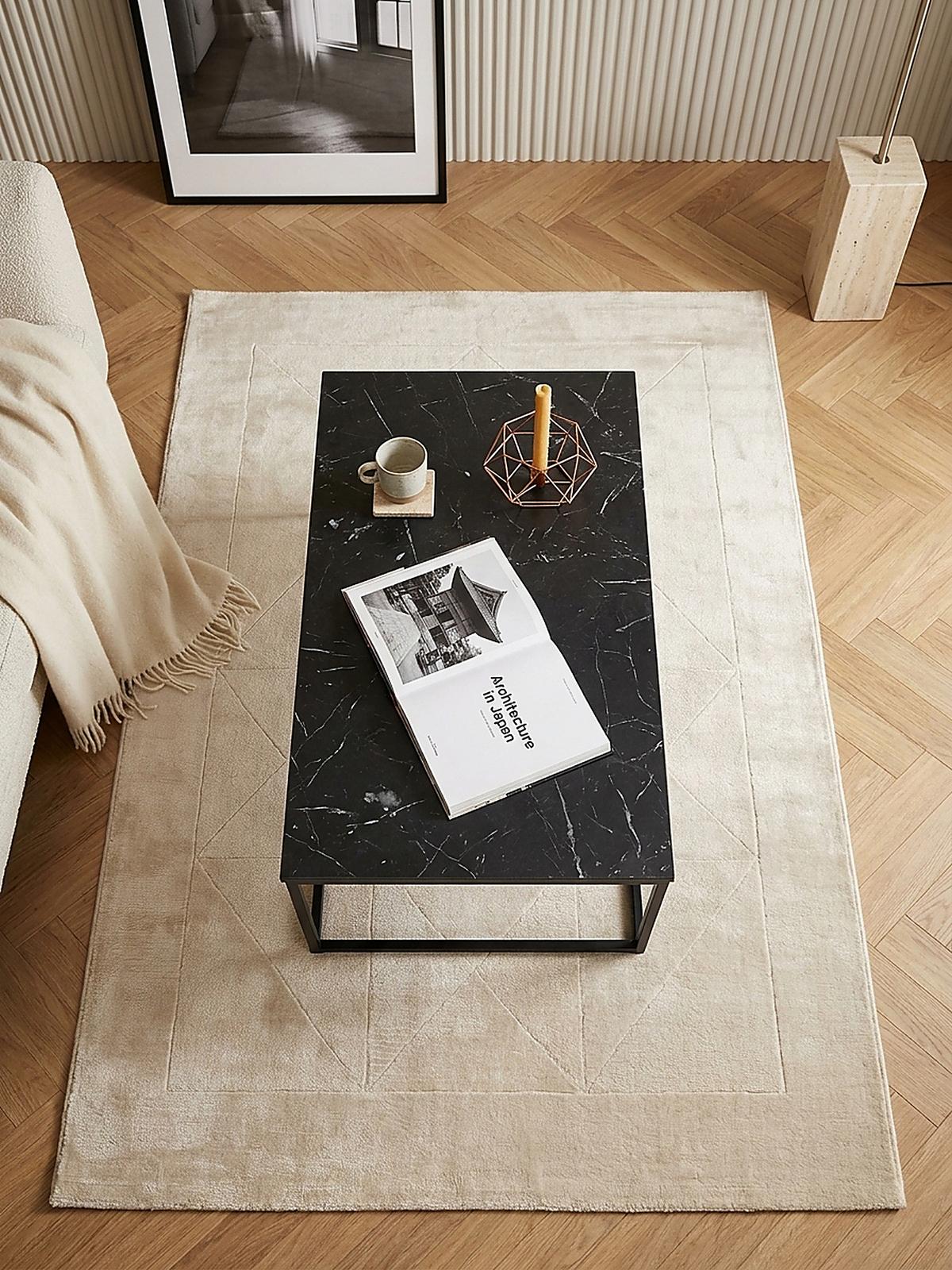 COUCHTISCH mit Marmor-Optik, Metallbeine, rechteckig, Serie MARBRIX, Schwarz 100x60x40 cm - Schwarz, Holz/Metall (60/100/40cm) - KADIMA DESIGN