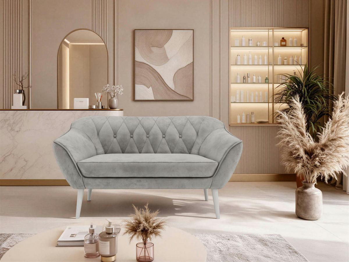 2-SITZER-SOFA PIRS - Hellgrau Velvet - Weiße Beine - Hellgrau/Weiß, Holzwerkstoff/Textil (140/75/74cm) - MKS