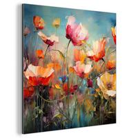 METALLBILD Blumen - Aquarell - Kunst - Botanisch - Natur 20x20 cm - Orange, Metall (20/20cm) - MuchoWow