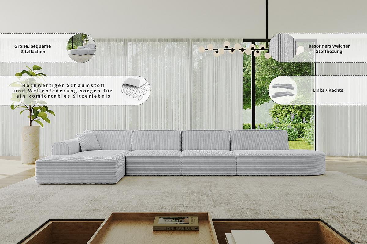ECKSOFA Ottomane Links IREA-L3-v3 - 412x165x77 cm Grün - Platinfarben, Holzwerkstoff/Textil (412/165cm) - ALTDECOR
