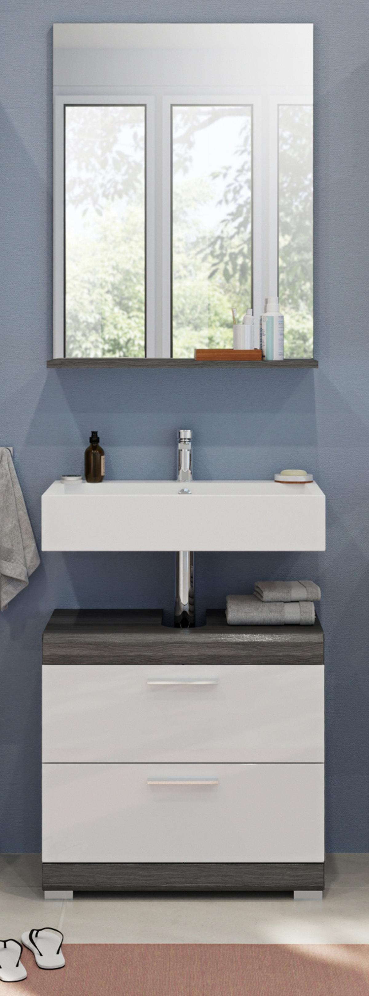 BADMÖBEL-SET weiß Hochglanz, grau 2-teilig 60 cm, Kombination mit viel Stauraum - Weiß Hochglanz/Grau, Holzwerkstoff (60/191/34cm) - Inn.Furn