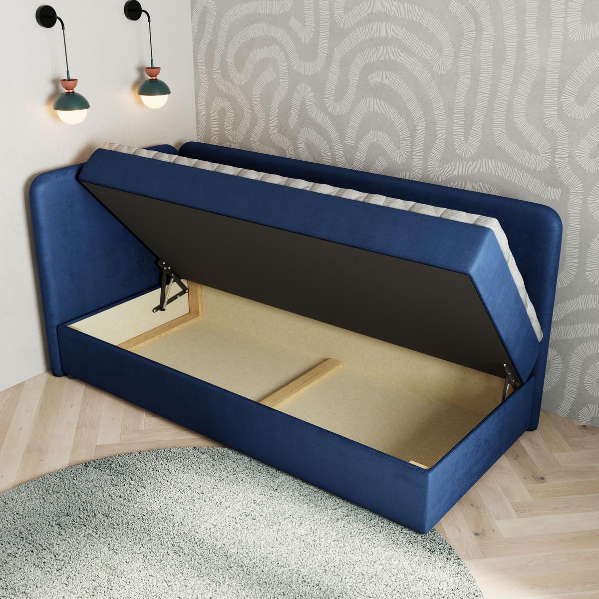 BOXBETT GINA 90x200 cm mit Matratze und Topper, H2+H3 - Blau - Blau, Holz (90/200cm) - MASSENO