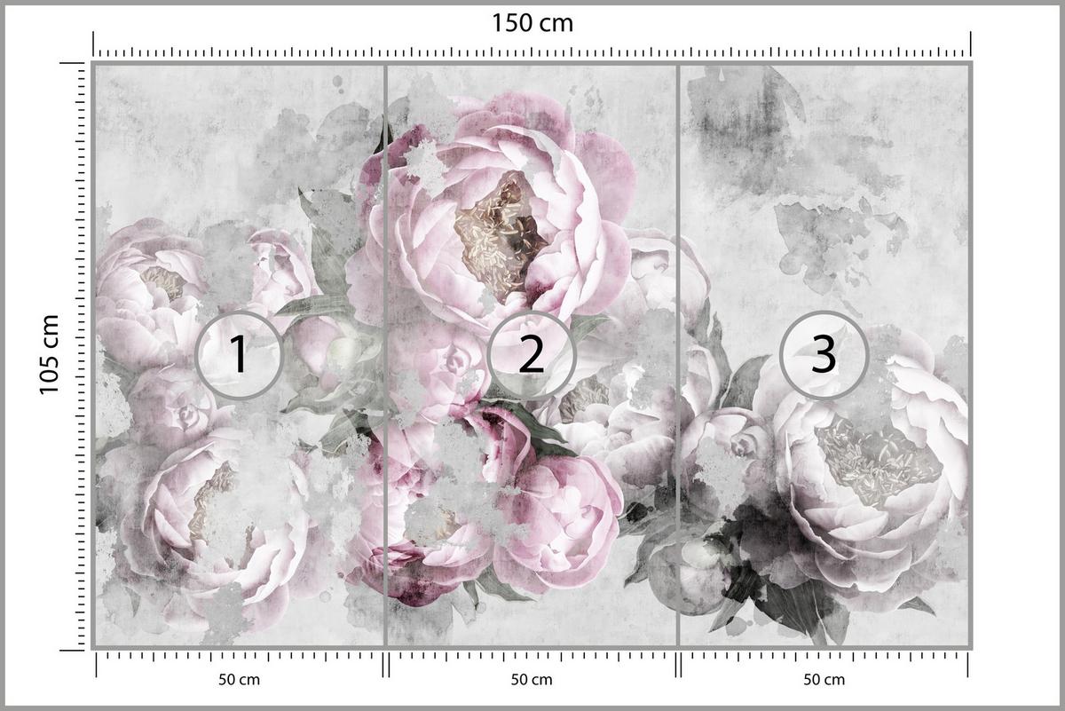 FOTOTAPETE für Küche Abstrakte Pink Pfingstrosen Beton Vintage 150x105 - Rosa/Grau, Papier (150/105cm) - Muralo
