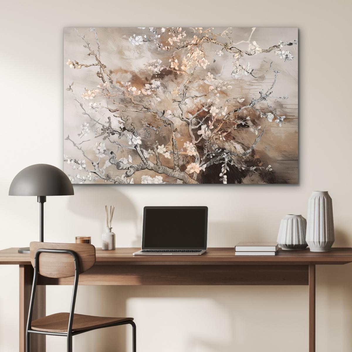 METALLBILD Mandelblüte - Kunst - Van Gogh - Beige - Abstrakt Deko Groß 120x80 cm - Braun, Metall (120/80cm) - MuchoWow