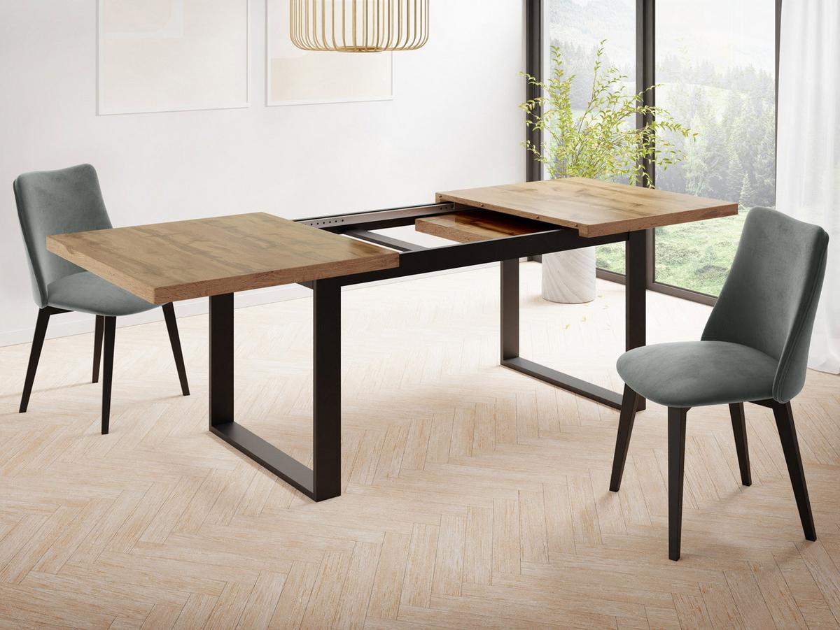 ESSTISCH Valentino rechteckig ausziehbar, Wotan Eiche 160/200/80/75 cm - Eiche Wotan/Schwarz, Holzwerkstoff/Metall (80/200/75cm) - WFL GROUP
