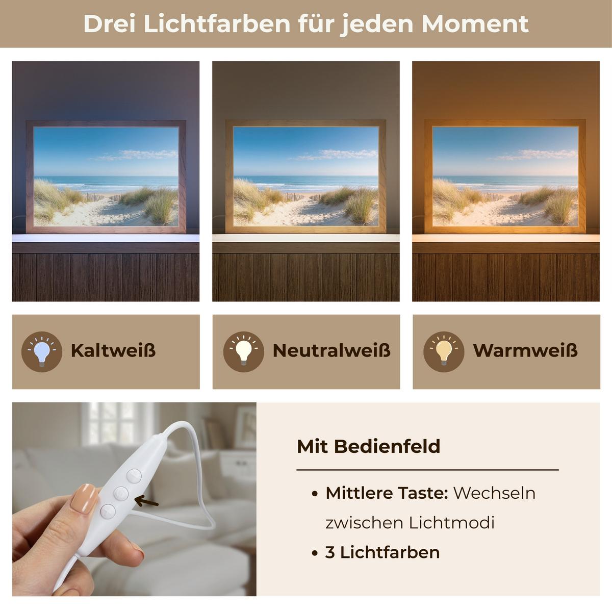 WANDLEUCHTE Strand - Meer - Düne - Sand - Sommer 30x20 cm - Sandfarben, Holzwerkstoff (30/20/8cm) - OnlyWow