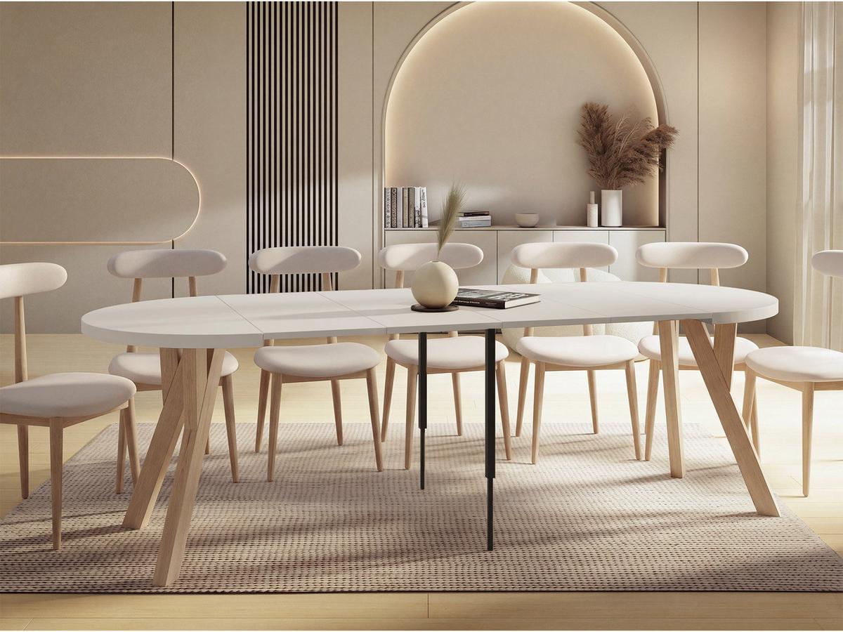 ESSTISCH Avero rund, ausziehbar, Massivholzbeine aus Buche, Kaschmir 100-300/100/77 cm - Hellbraun/Beige, Holz/Holzwerkstoff (100/300/76.5cm) - WFL GROUP