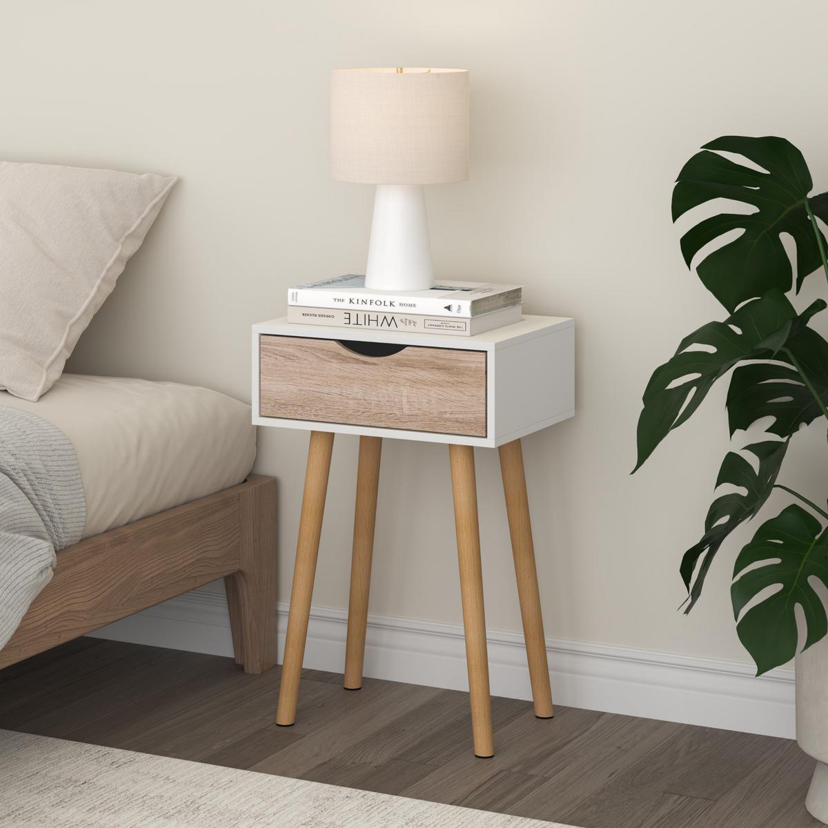 BEISTELLTISCH Östersund - Eichefarben/Weiß, Holz/Holzwerkstoff (30/40/60cm) - [en.casa]