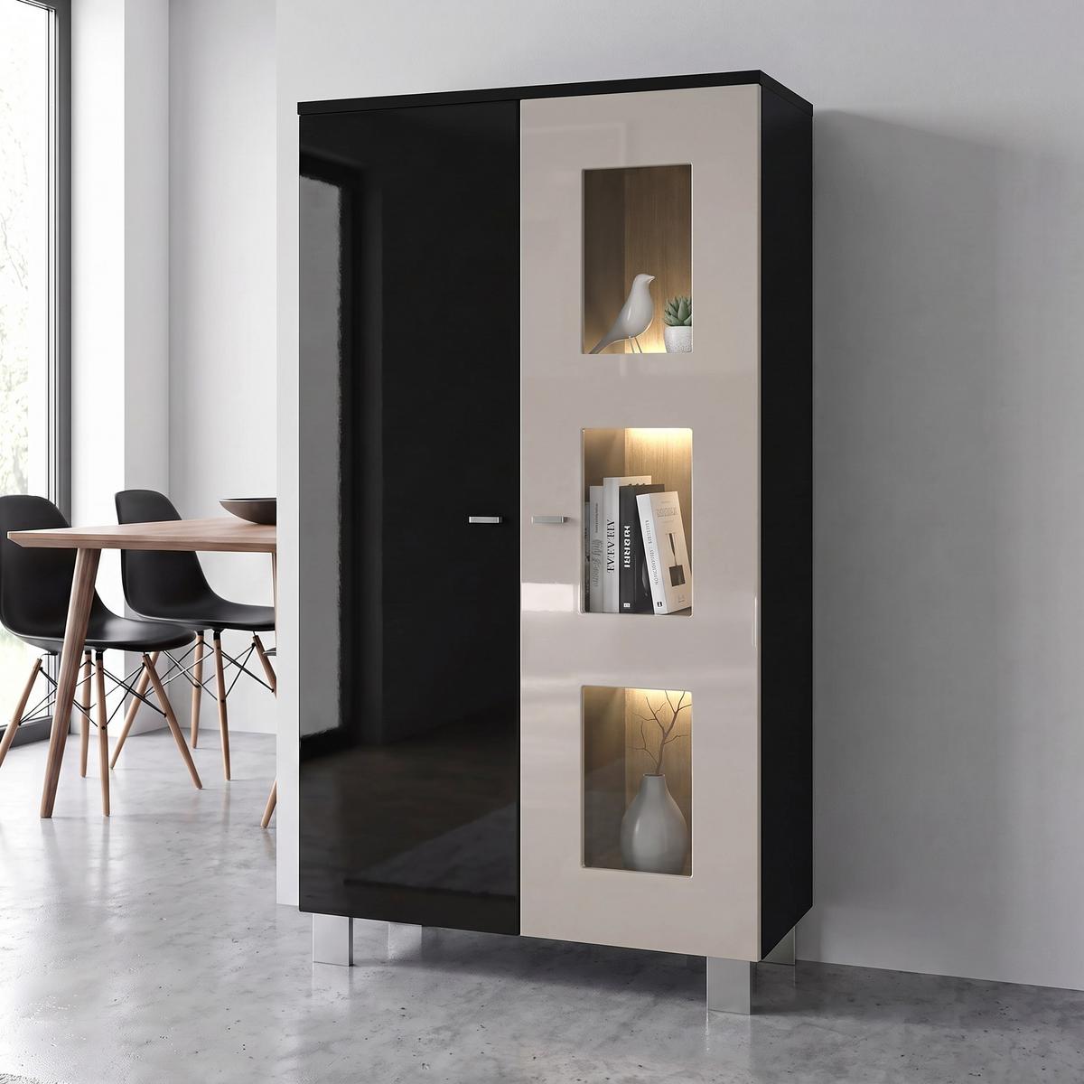 VITRINE Denjo Tür in Sandgrau Hochglanz - Sandfarben, Holzwerkstoff (71/129/35cm) - Vladon