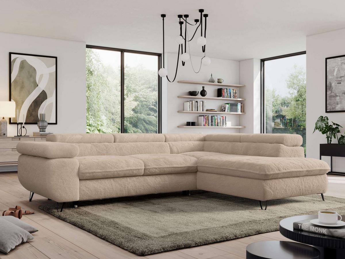 ECKSOFA PEDRO L Beige Plüsch - Rechts Seite - Sandfarben/Beige, Textil/Metall (273/208cm) - MKS