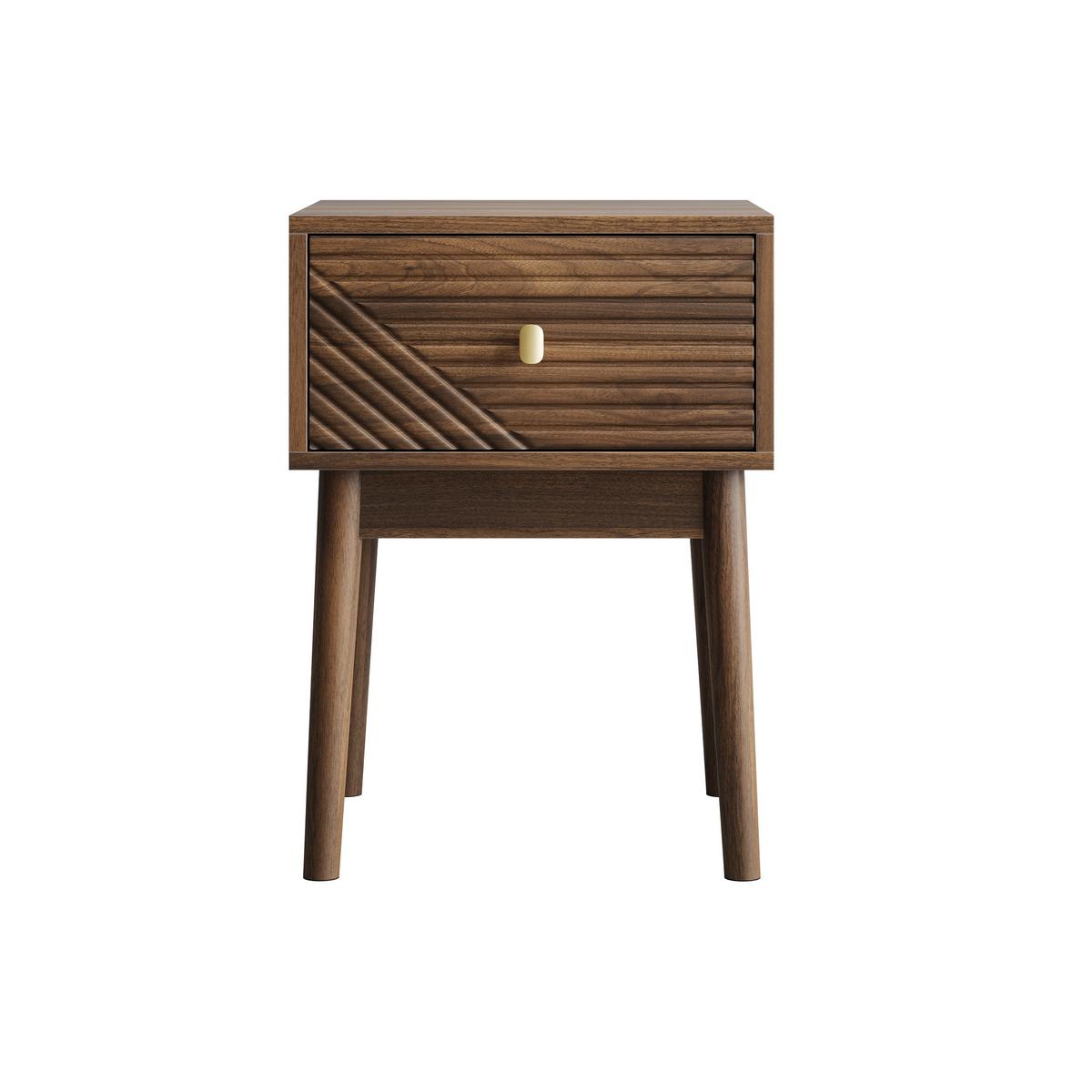 NACHTTISCH Set 2er Walnuss 40 cm – Mid Century Nachtkonsole mit Rillenfront & Goldgriff - Walnussfarben, Holzwerkstoff (40/55/40cm) - Urban Meuble