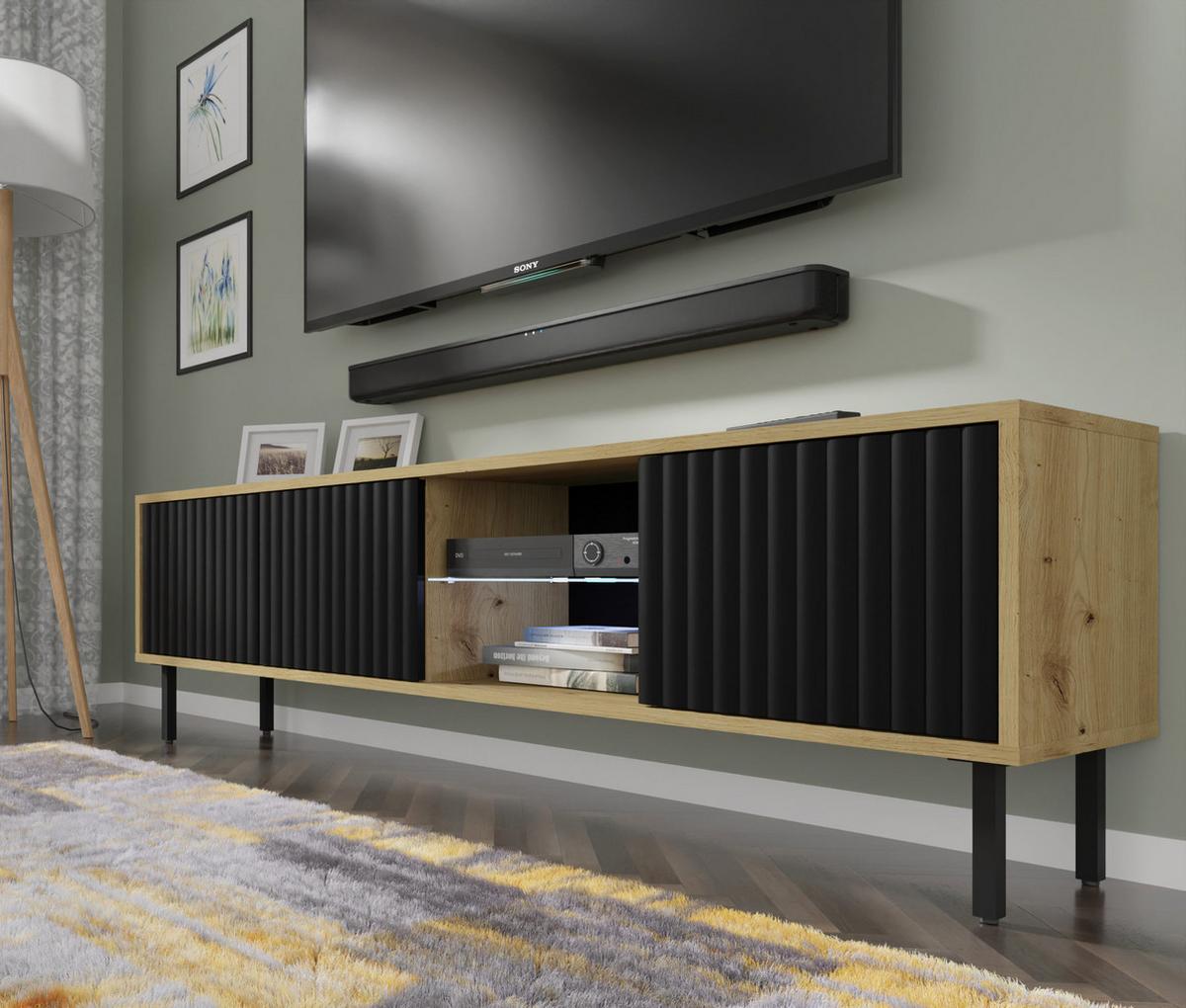 TV LOWBOARD Artisan Eiche, Schwarz 156/31/31 - Schwarz, Holzwerkstoff (156/31/31cm) - RAUMHIRSCH FURNITURE