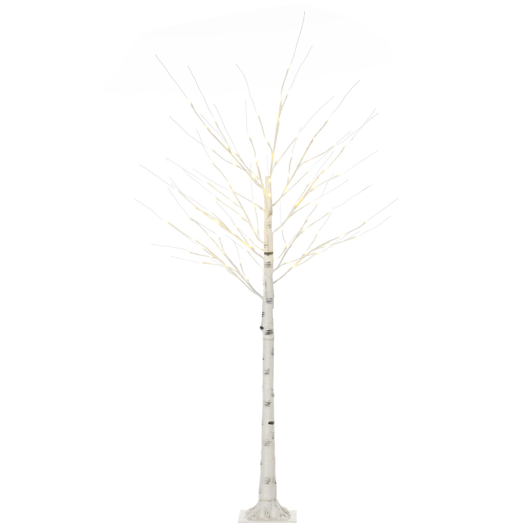 180 cm Kunstbirke Kunstbaum mit LED-Beleuchtung für Weihnachten Ostern Warmweiß - Weiß, Kunststoff (22/22/180cm) - HOMCOM