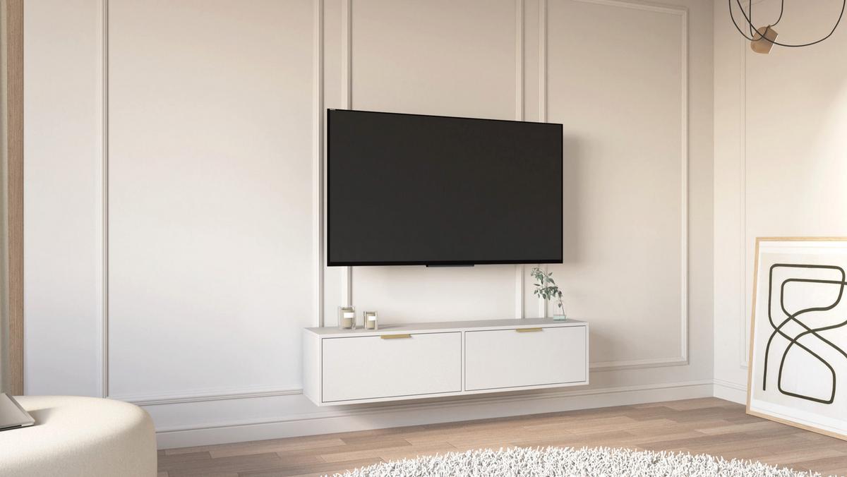 TV-HÄNGEBOARD Vena 2-türig, Weiß, 140 cm - Goldfarben/Weiß, Holzwerkstoff/Kunststoff (138.6/30/30cm) - Selsey