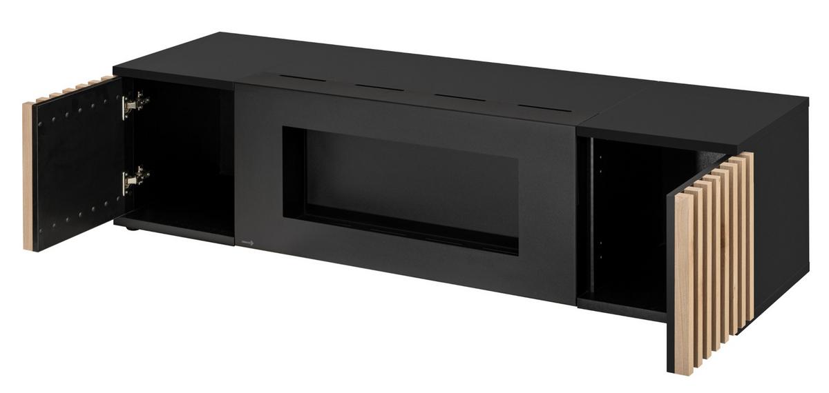 WOHNWAND schwarz, Eiche Jackson 353 cm, Schrankwand mit Kamin - Eichefarben/Schwarz, Glas/Holzwerkstoff (340/192/45cm) - Furn.Design