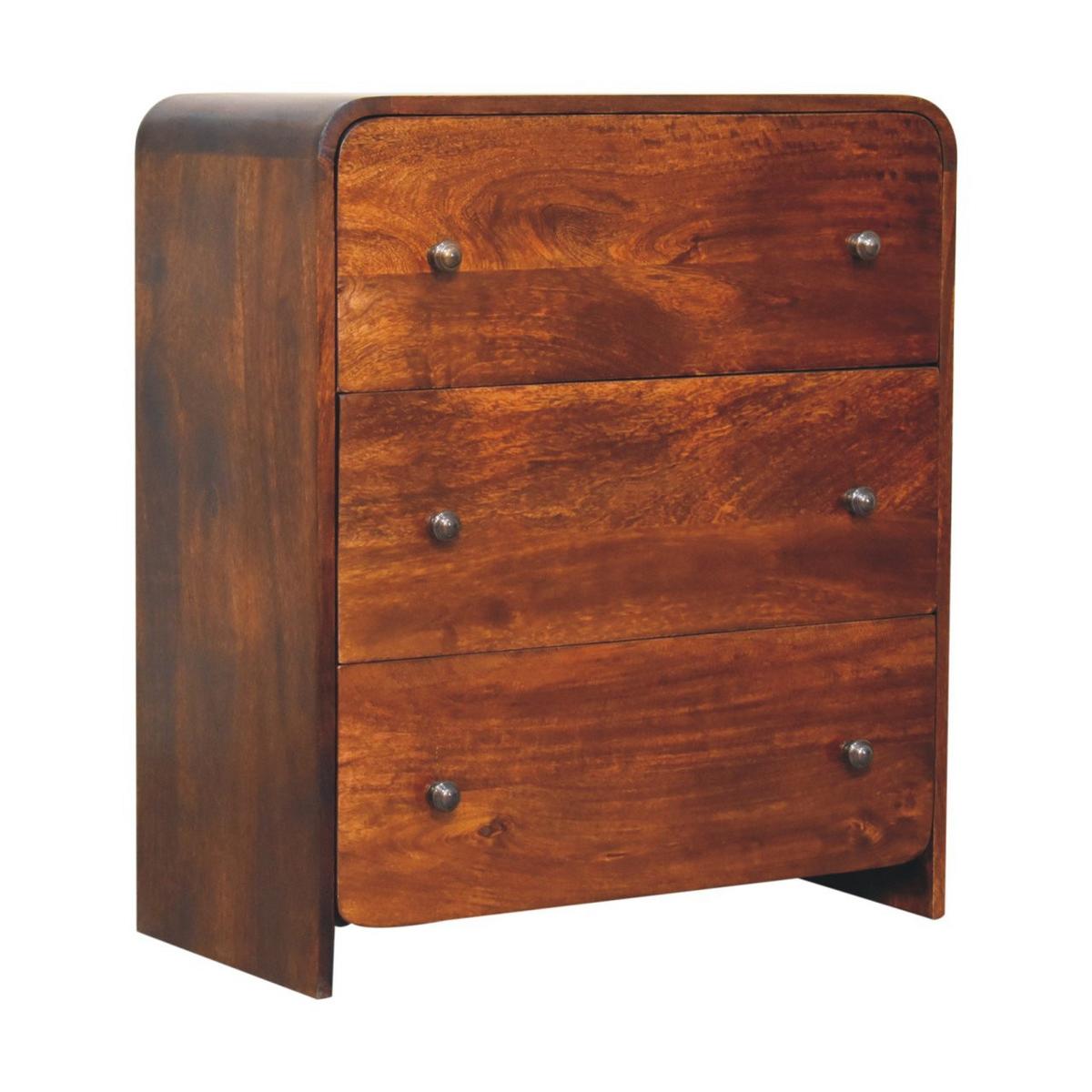 KOMMODE Aspen Schlank, 3 Schubladen, Dunkelbraun - Messingfarben/Braun, Holz/Metall (70/80/35cm) - Artisan Furniture