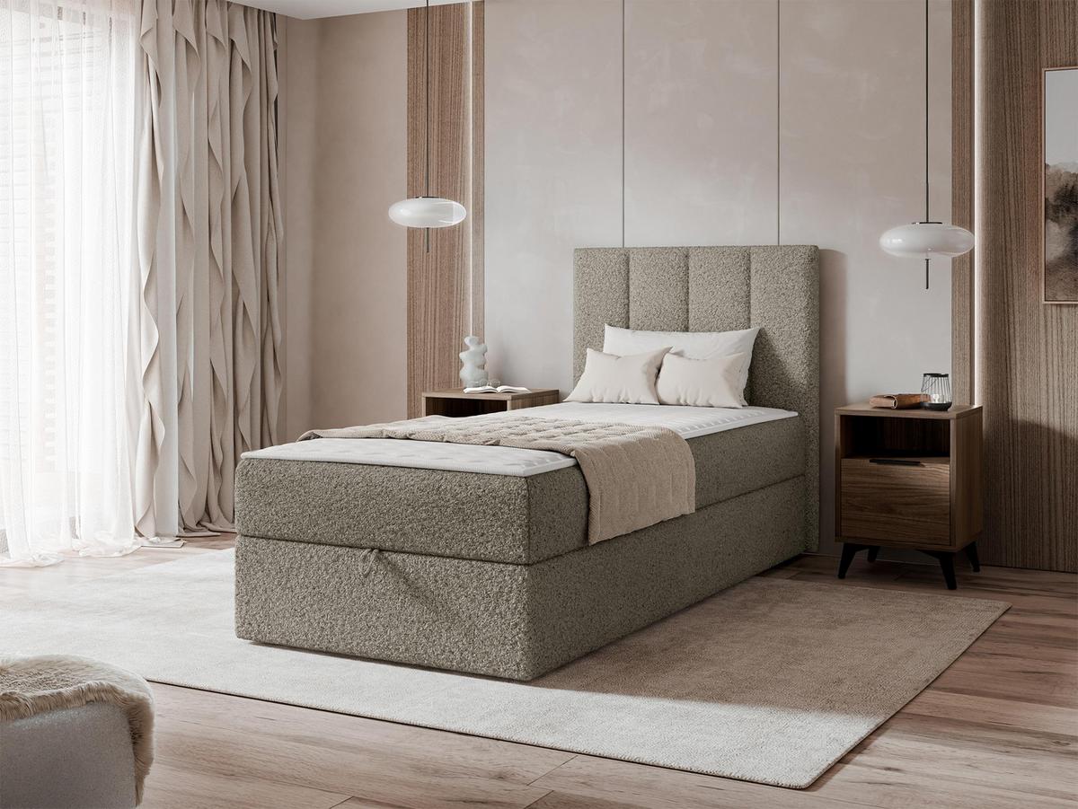BOXBETT Rebos Single Boucle - H3 - Hellbraun, Holz/Textil (80/200cm) - MIRJAN24