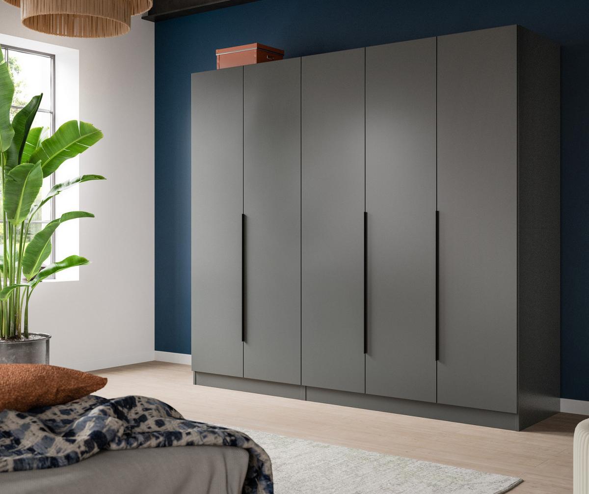KLEIDERSCHRANK grau 5-türig 200 x 181 cm, Drehtürenschrank mit zusätzlichen Einlegeböden - Schwarz/Grau, Holzwerkstoff/Kunststoff (200/181/52cm) - Inn.Furn