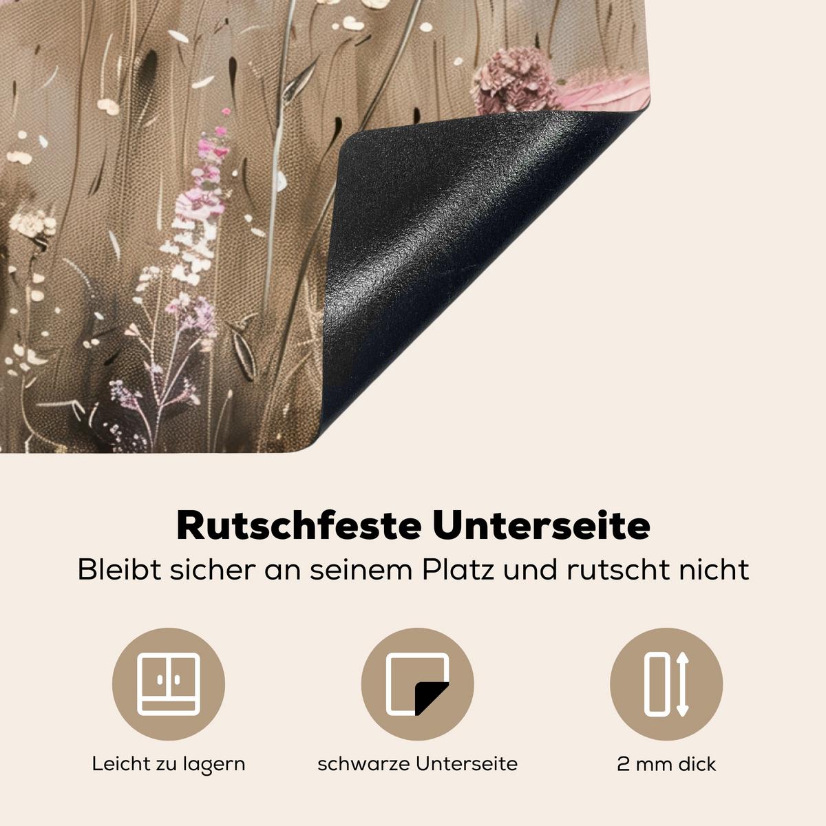 HERDABDECKPLATTE Blumen - Beige - Trockenblumen Induktionsmatte 77x59 cm - Beige, Kunststoff (77/59/0.2cm) - MuchoWow