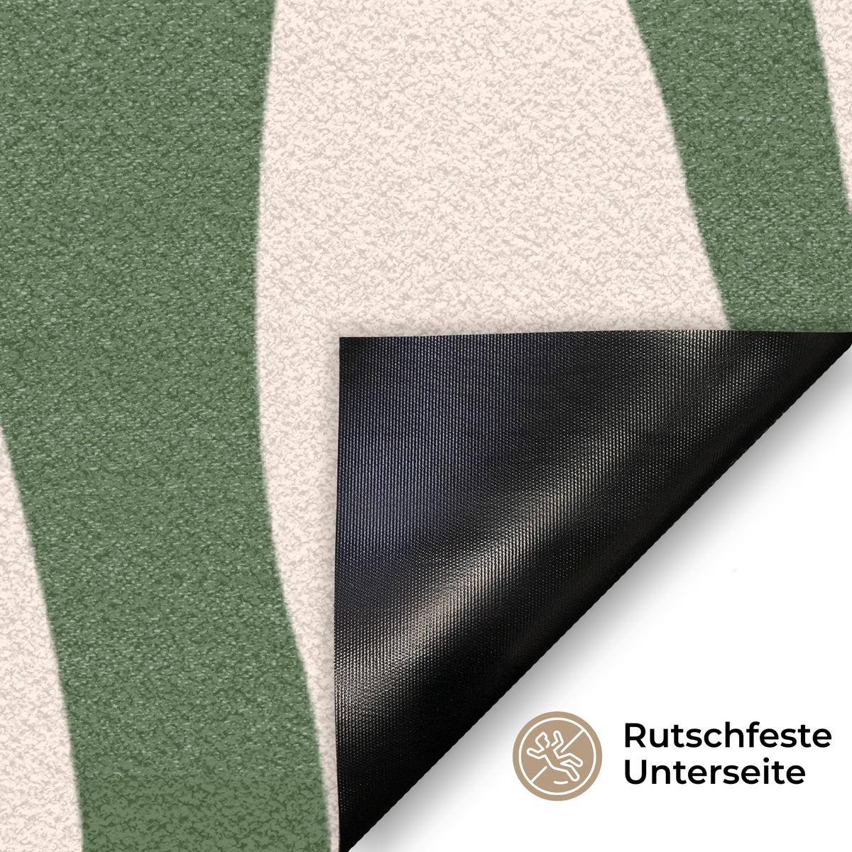 FUSSMATTE Wellenlinien - Beige - Grün - Streifen - Abstrakt Fußabtreter 90x60 cm - Dunkelgrün, Kunststoff (90/0.4cm) - MuchoWow