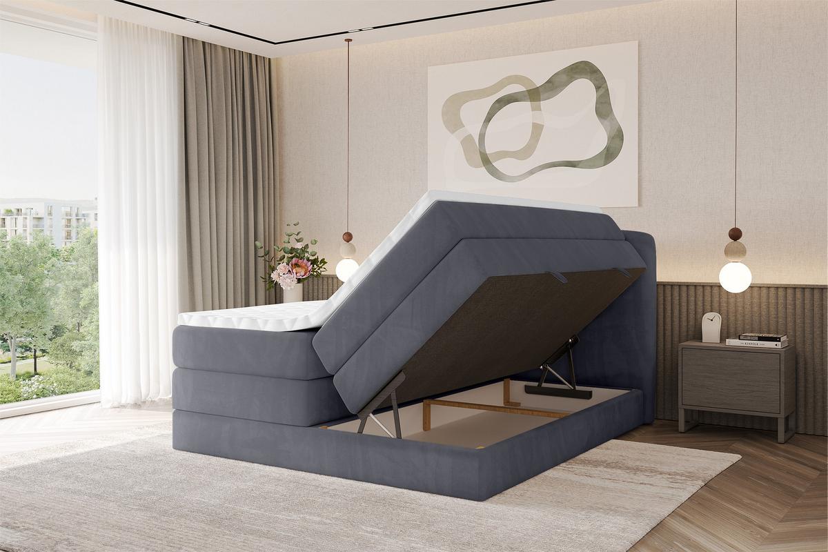 BOXBETT mit Matratze H3|H4 - NINA KING - 200x200 cm - Dunkelgrau - Dunkelgrau, Holzwerkstoff (200/200cm) - ALTDECOR