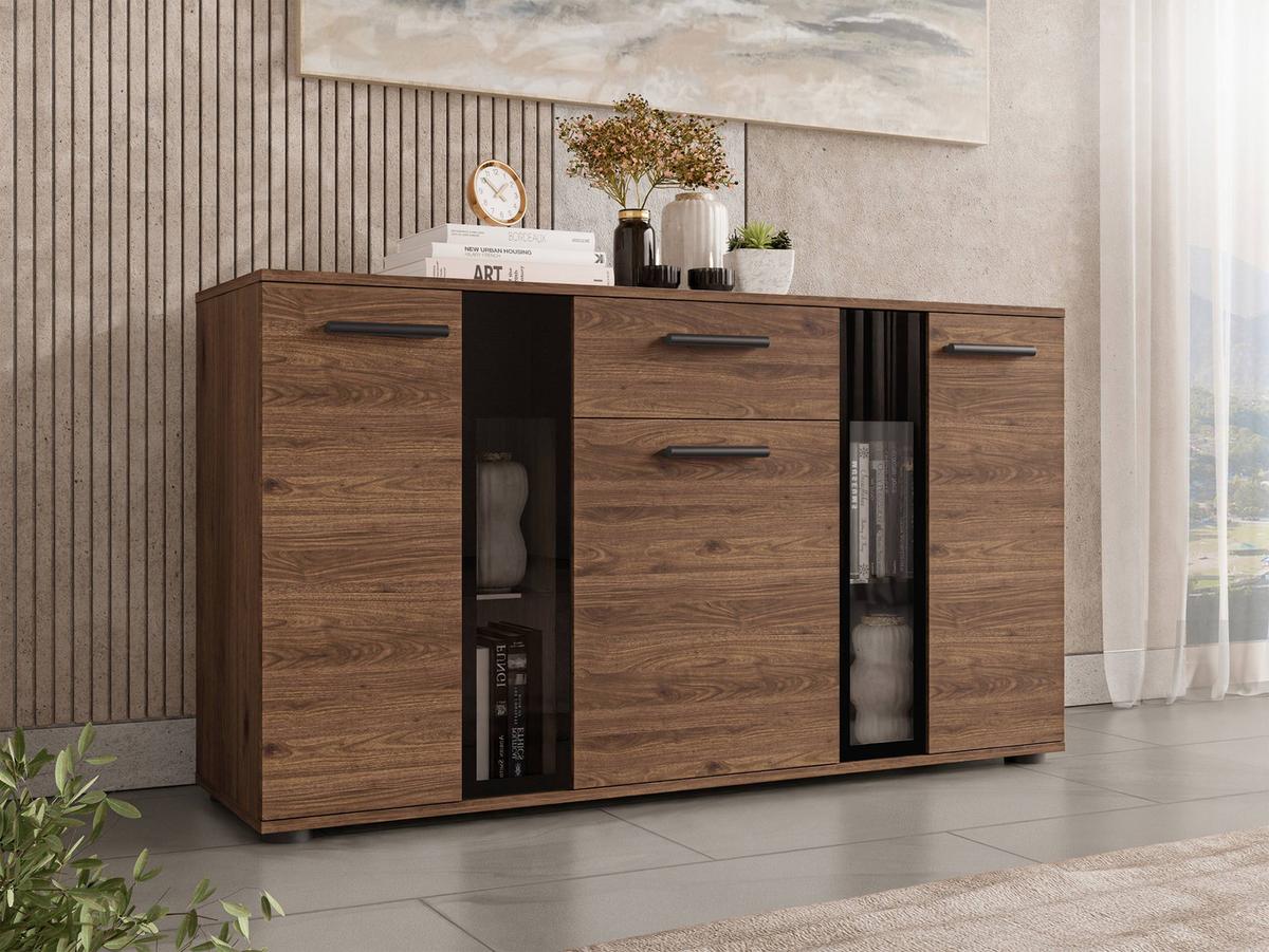 KOMMODE Salsa - Nussbaumfarben/Schwarz, Holzwerkstoff/Kunststoff (141/80/41cm) - MIRJAN24