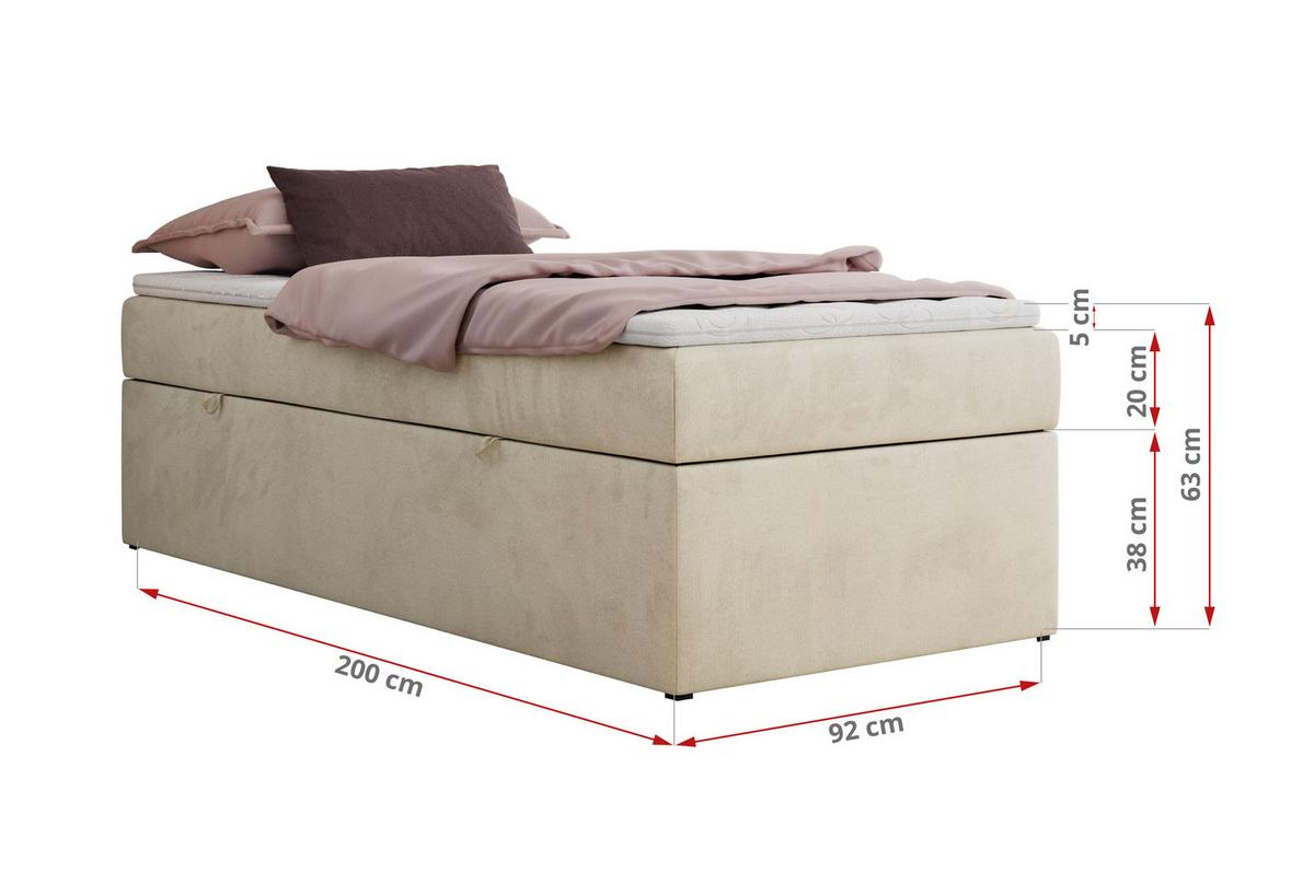 BOXBETT ZERO 90/200 - Beige Velvet - H3 - Topper Visco - Beige, Textil (90/200cm) - MKS