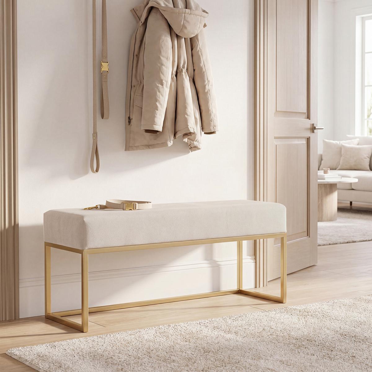 POLSTERBANK PURE 90 cm Metallgestell, Gold / Beige - Beige, Textil/Metall (90/44/30cm) - Idohome