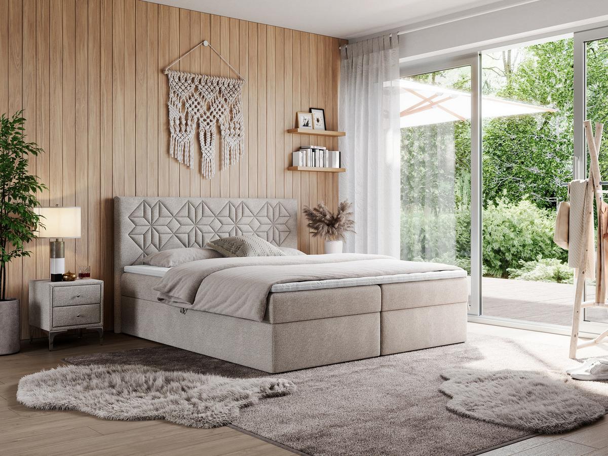 BOXBETT LEILA 120/200 Beige Struktur - H3 - Beige, Holz/Textil (120/200cm) - MKS